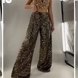 Banana Republic Sequin Gold Wide-Leg Pants